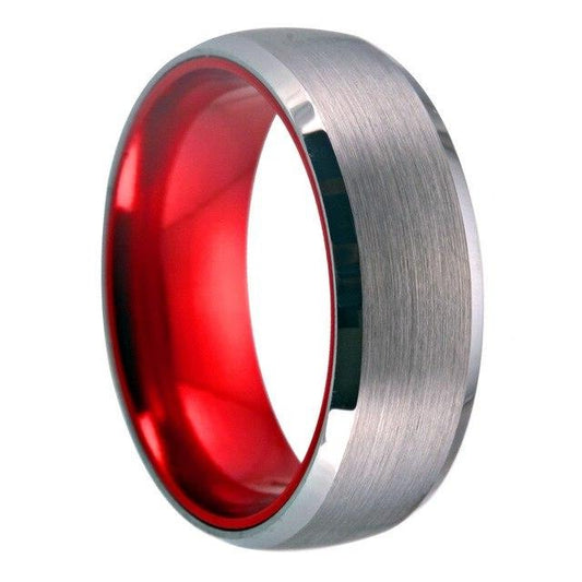 8mm Classic Matte Silver and Red-Plated Tungsten Wedding Ring-Rings-Innovato Design-6.5-Innovato Design