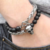 Men's Stainless Steel and Lava Rock Black Skull Beaded Bracelet-Skull Bracelet-Innovato Design-Alfa-Innovato Design