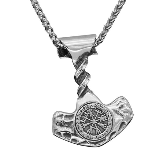 Men's Stainless Steel Nordic Thor's Hammer with Valknut Symbols Pendant Necklace-Necklaces-Innovato Design-Innovato Design