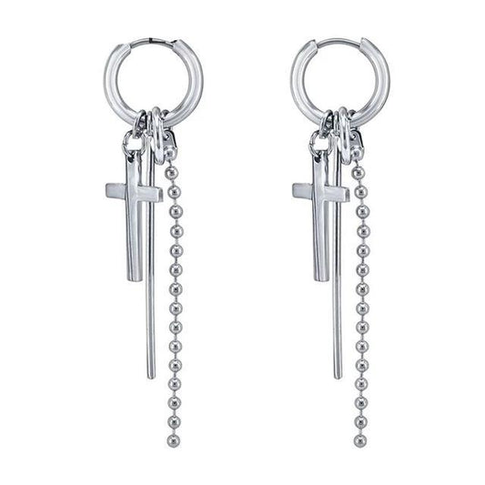 Long Silver Plated Cross Hoop Earrings in Two Colors-Earrings-Innovato Design-Innovato Design
