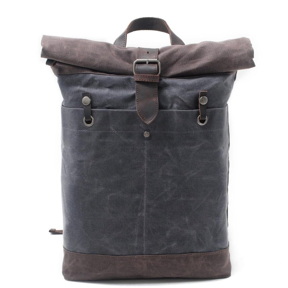 Canvas Leather 15 Inch 20 Liter Backpack for Students, Dark Grey Canvas Leather 15 Inch 20 Liter Backpack for Students, Dark Grey