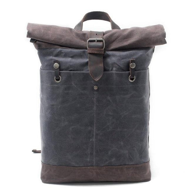 Canvas Leather 15 Inch 20 Liter Backpack for Students-Canvas and Leather Backpack-Innovato Design-Dark Grey-Innovato Design