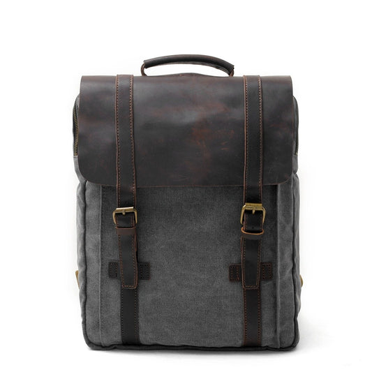 2 Straps Genuine Leather and Canvas Backpack in 4 Colors-Canvas and Leather Backpack-Innovato Design-Dark Grey-Innovato Design