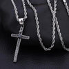 Thin Gothic Silver Cross Pendant with Black Crystal Necklace-Necklaces-Innovato Design-20-Innovato Design