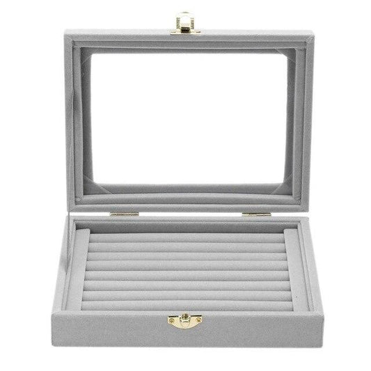Gray Velvet Jewelry Storage Box with Glass Display-Watch Box-Innovato Design-Box-Innovato Design