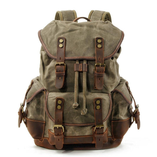 Vintage Canvas Leather Mountaineering Travel 20 to 35 Liter Backpack for Men-Canvas and Leather Backpack-Innovato Design-Army Green-Innovato Design