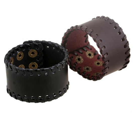 Men’s Genuine Leather Adjustable Wide Braided Wristband Bracelet Bangle with Smooth Cuff-Bracelets-Innovato Design-Light brown-Innovato Design