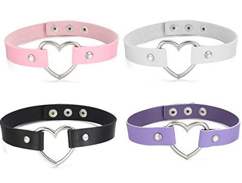 1-4 Pcs Womens Mens Leather Necklace Choker Necklace Heart Punk Goth Emo Style Adjustable-Necklaces-Innovato Design-A: 4 Pcs a Set-Innovato Design