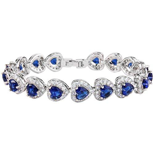 Women's 925 Sterling Silver Full Zircon Elegant Heart-shaped Tennis Bracelet-Bracelets-Innovato Design-Royal Blue-Innovato Design