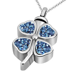 Lucky Clover Cremation Urn Necklace for Ashes Memorial Keepsake Pendant-Necklaces-Innovato Design-Blue-Innovato Design