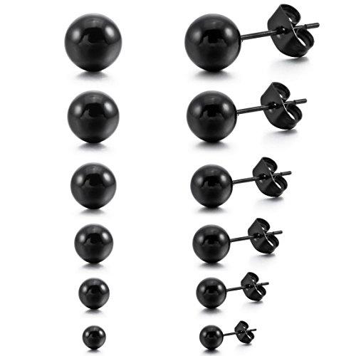 Men,Women's 3~8mm 12 PCS Stainless Steel Stud Earrings Bead Ball Set 6 Pairs-Earrings-Innovato Design-Black-Innovato Design