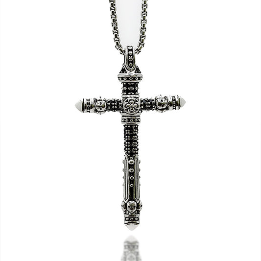 Tribal Cross Pendant with Black Cubic Zirconia Crystals Necklace-Necklaces-Innovato Design-18-Innovato Design