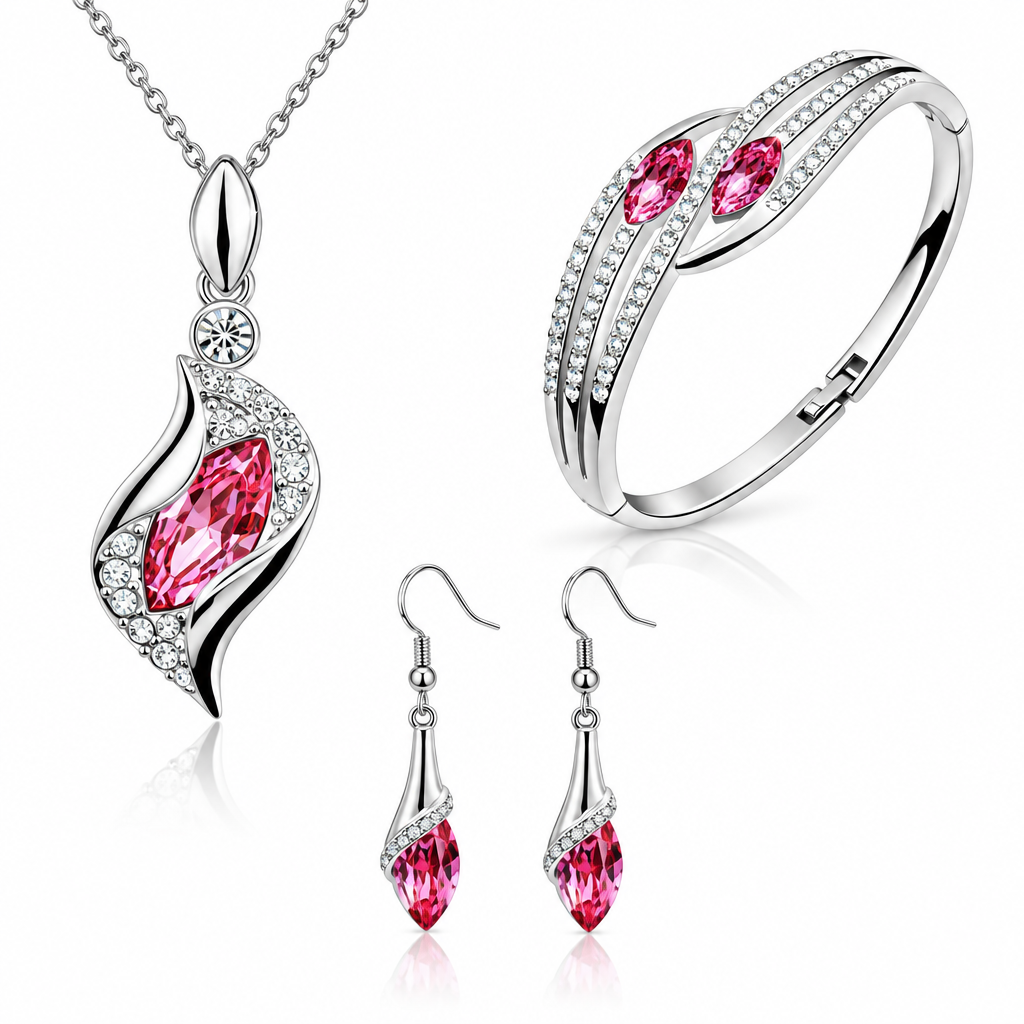 Austrian Crystal Flame Necklace, Bracelet & Earrings Fashion Jewelry Set