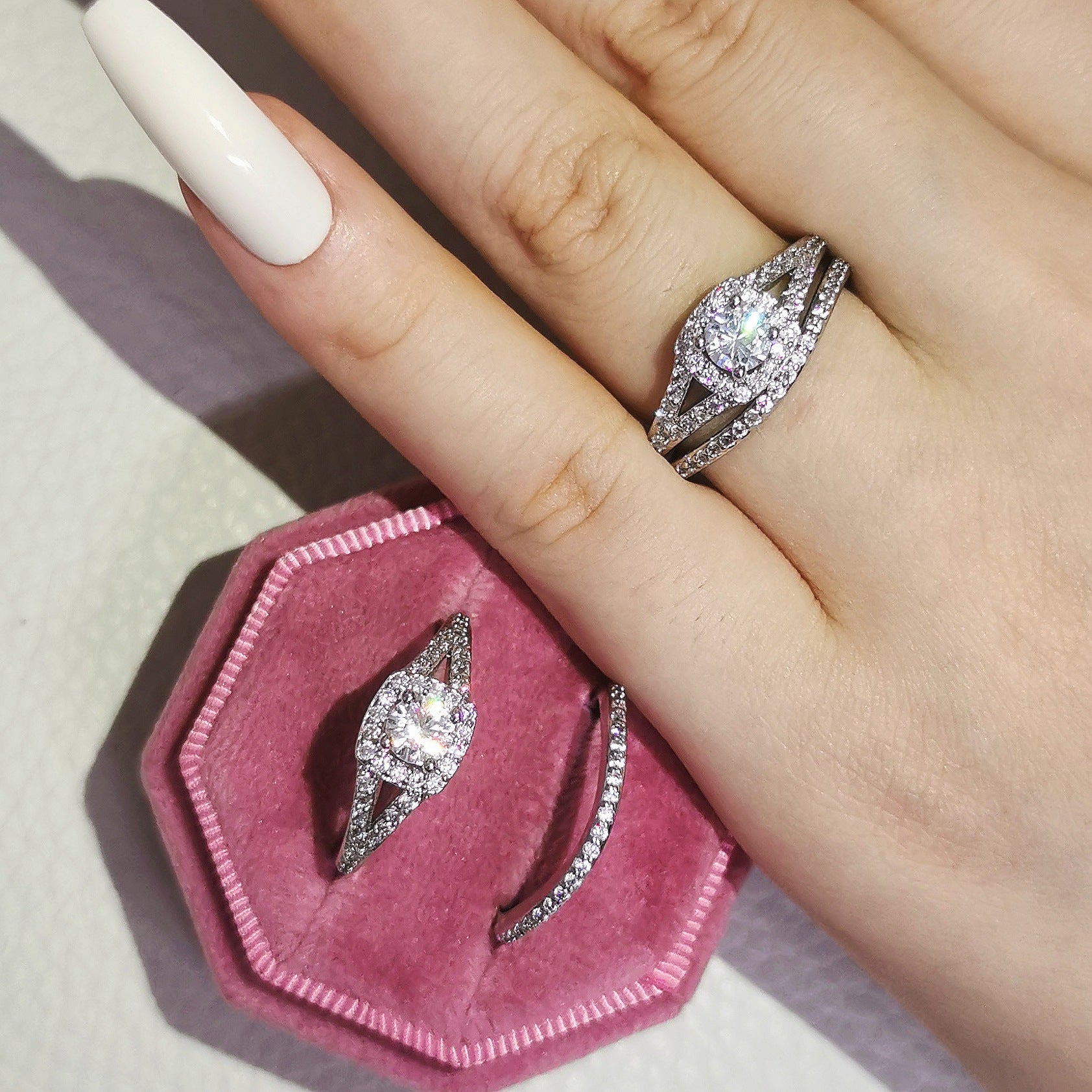 His & Her Tungsten 925 Sterling Silver Couple Wedding Engagement Promise Band Ring Set