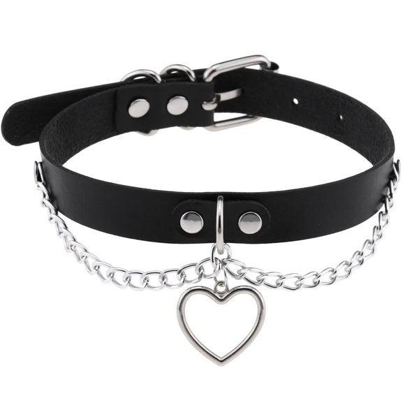 Chic Multicolor Stud and Heart Pendant Choker Collar Leather Gothic Punk Rock Necklace