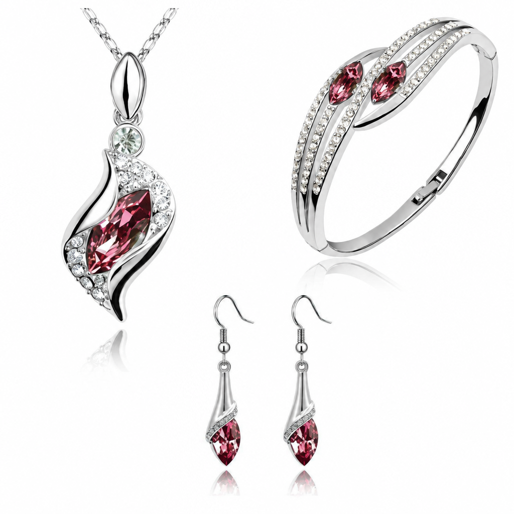 Austrian Crystal Flame Necklace, Bracelet & Earrings Fashion Jewelry Set