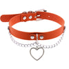 Chic Multicolor Stud and Heart Pendant Choker Collar Leather Gothic Punk Rock Necklace