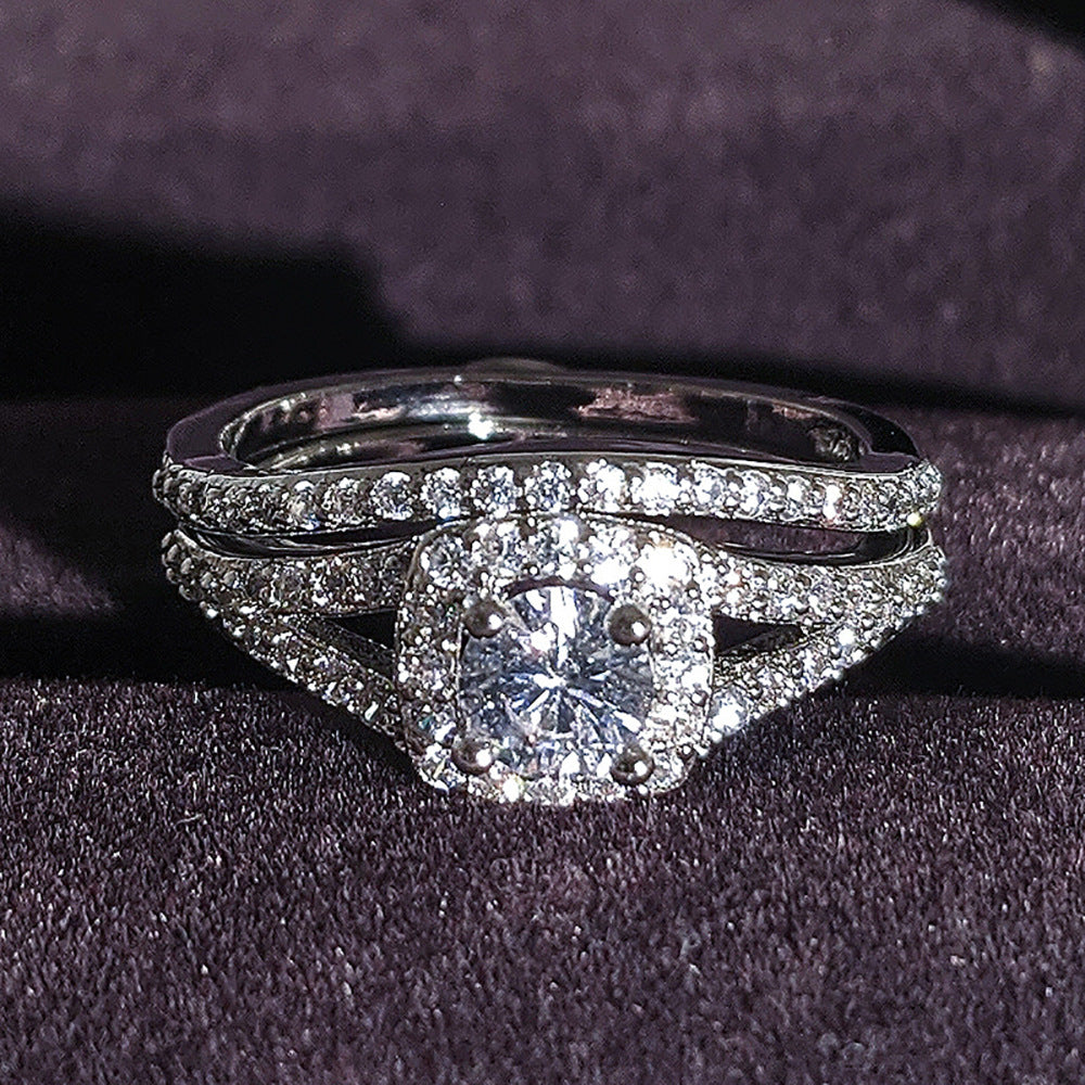 His & Her Tungsten 925 Sterling Silver Couple Wedding Engagement Promise Band Ring Set