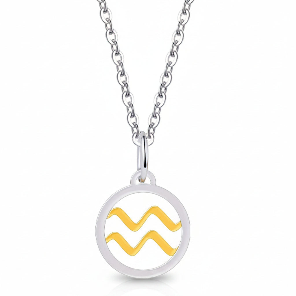 Silver Gold Zodiac Sign 925 Sterling Silver Long Chain Pendant Necklace