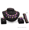 Women's 4Pcs Purple Rhinestone Drop Pendant Necklace Earrings Bracelet Ring Jewelry Set