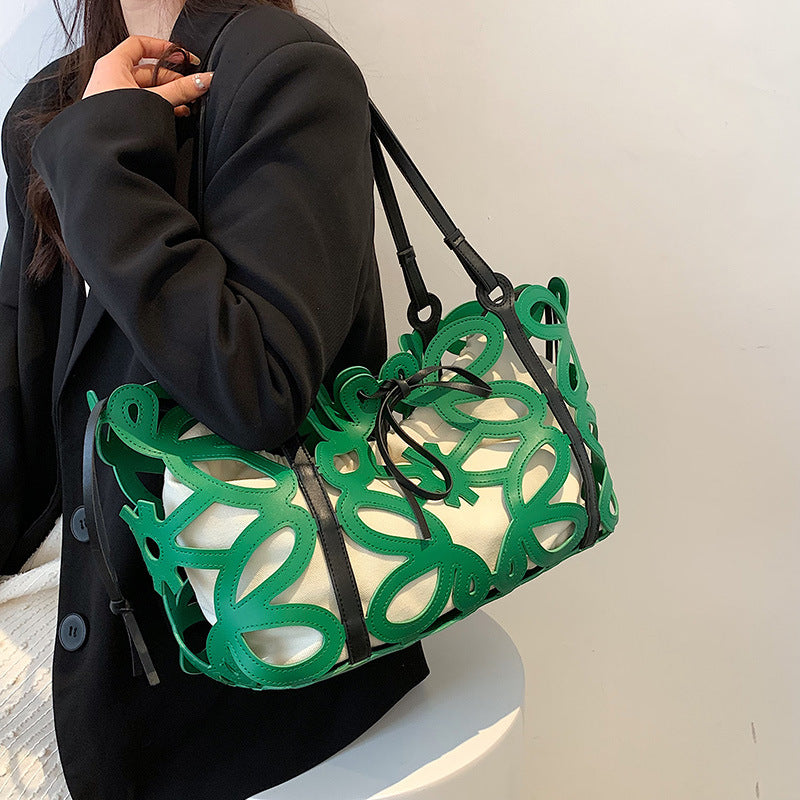 Hollow-Out Floral Print Fashion PU Leather Tote Bag, Shoulder Bag and Handbag