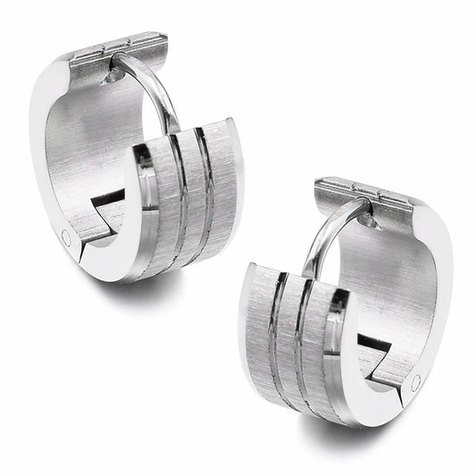 Stainless Steel Men Huggie Hinged Hoop Stud Earrings Set, 2pcs, Color Silver