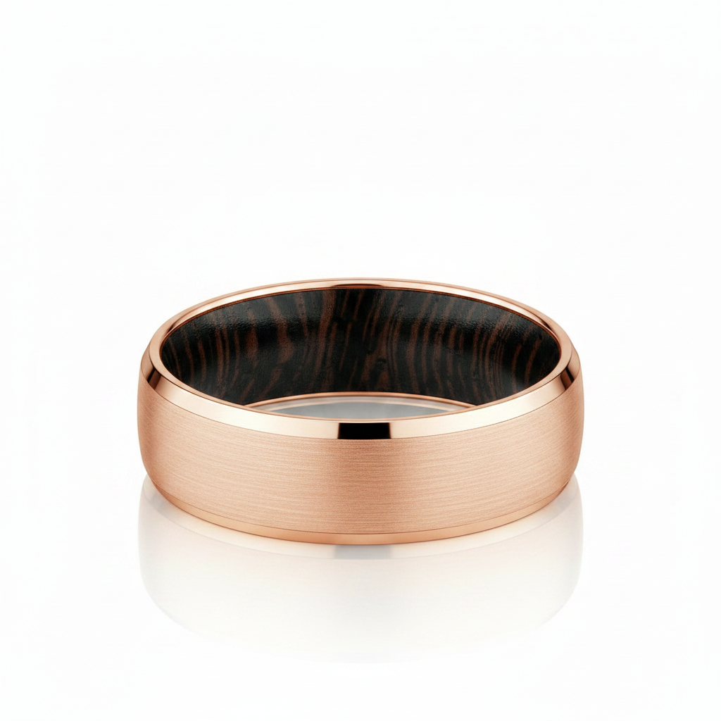 8mm Men Beveled Edges Tungsten Carbide with Wood Interior Comfort Fit Wedding Ring