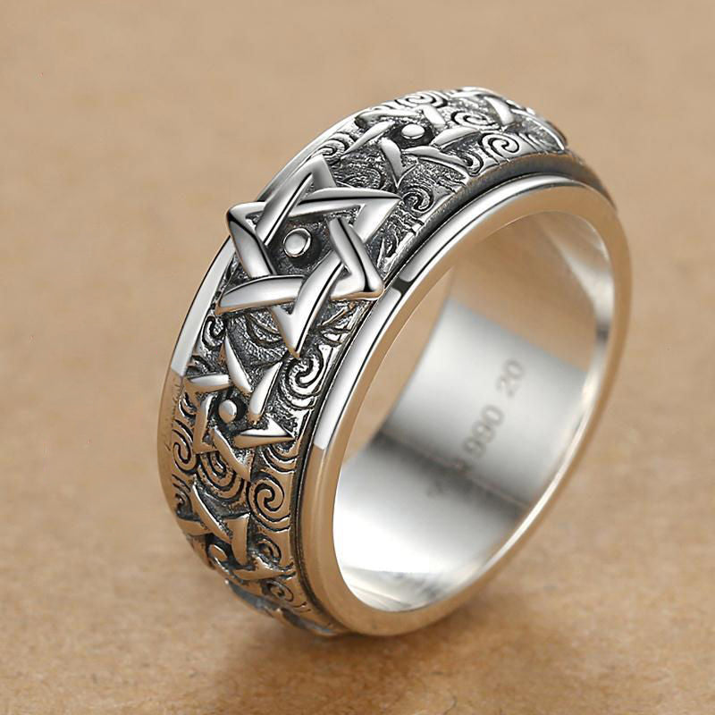 925 Sterling Silver Star Hexagram Spinner Vintage Punk Rock Ring