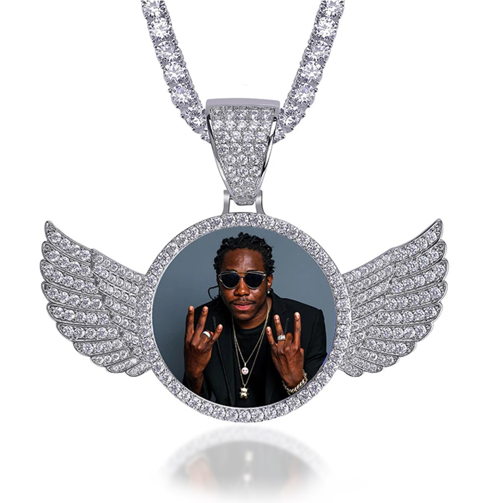Custom Photo Memory Medallion Cubic-Zirconia Hip-hop Pendant Necklace-Necklaces-Innovato Design-Silver-Tennis-20in-Innovato Design