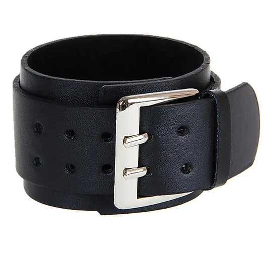 Wide Leather Men Bangle Cuff Bracelet Punk Rock, Fits 7" to 8.5", Black
