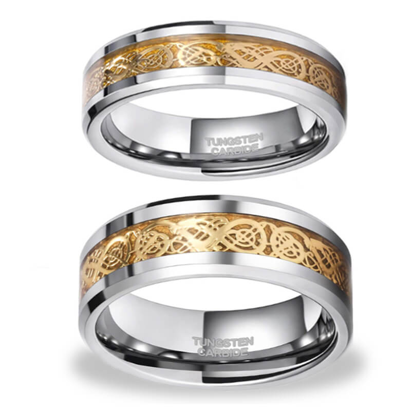 His & Her 6mm/8mm Tungsten Carbide Wedding Bands with Gold Carbon Fiber Inlay-Ring-Innovato Design-6-5-Innovato Design
