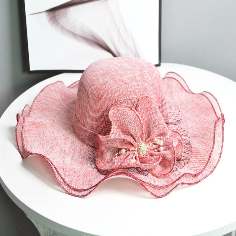 Floppy Wide Brim Linen Sun Hat with Bow