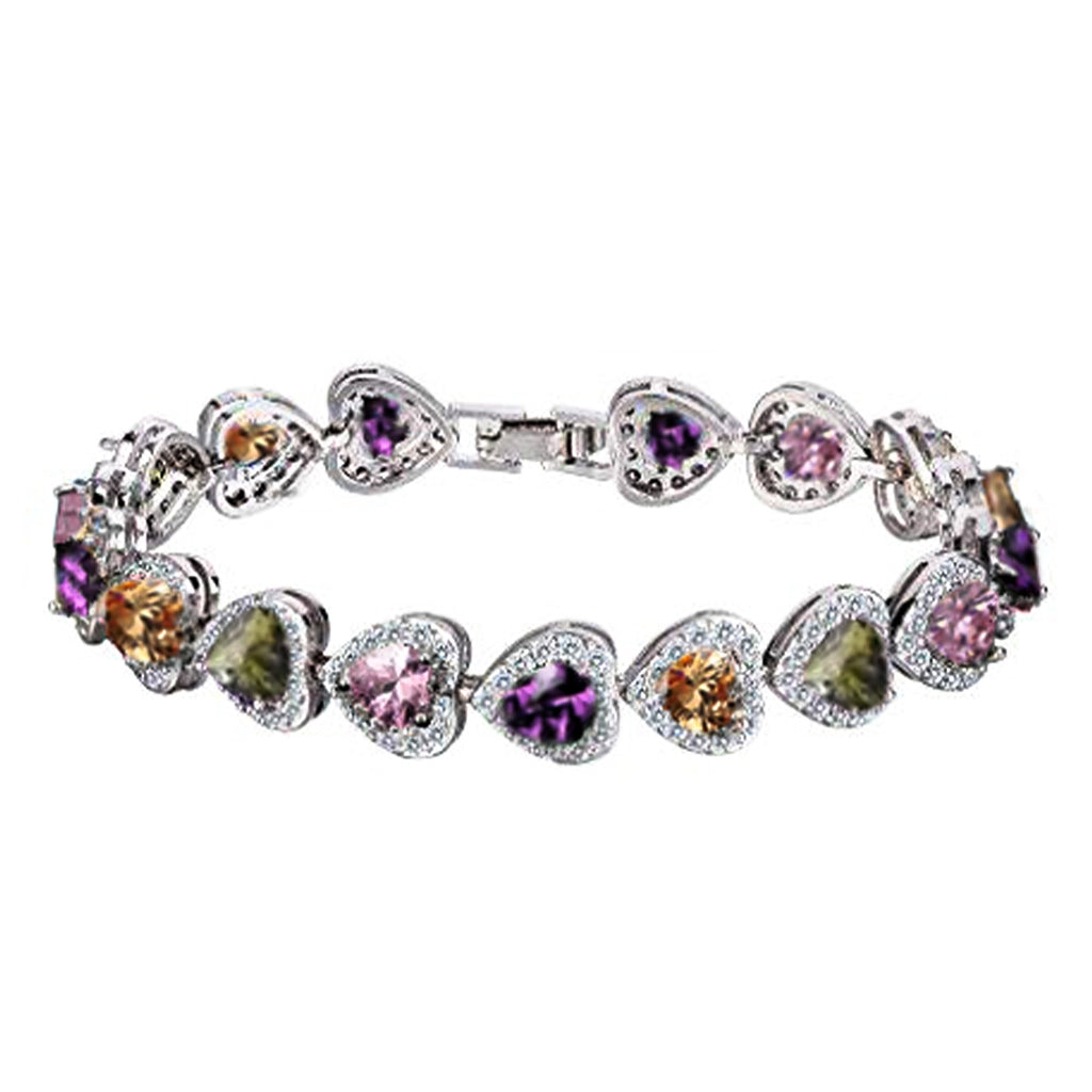 Women's 925 Sterling Silver Full Zircon Elegant Heart-shaped Tennis Bracelet