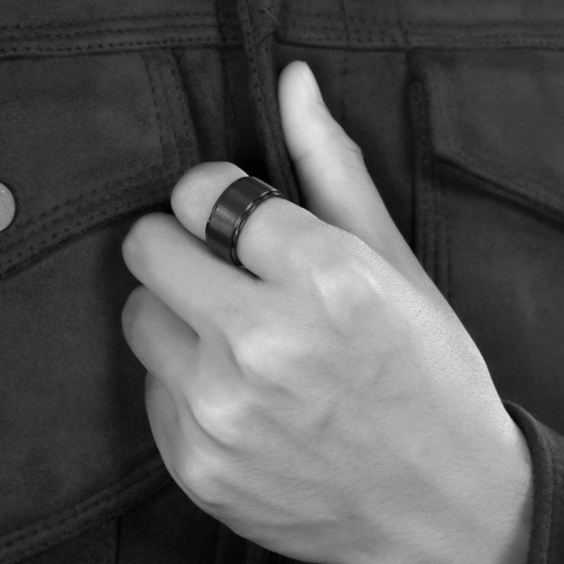 10MM Men's Titanium Ring Wedding Band Black Plated Brushed Top and Grooved Polished Edges-Rings-Innovato Design-7-Innovato Design