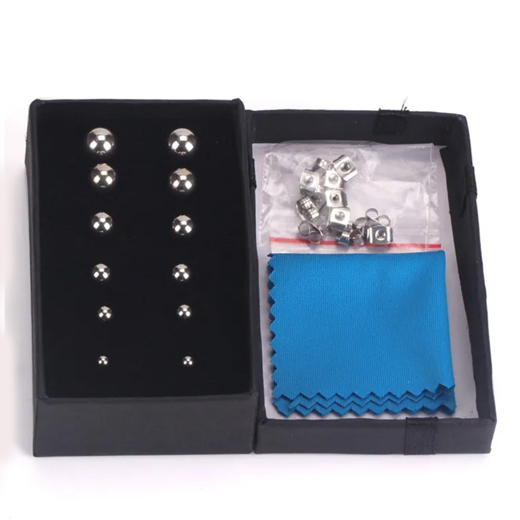 Men's 3~8mm Stainless Steel Stud Earrings Silver Tone Bead Ball