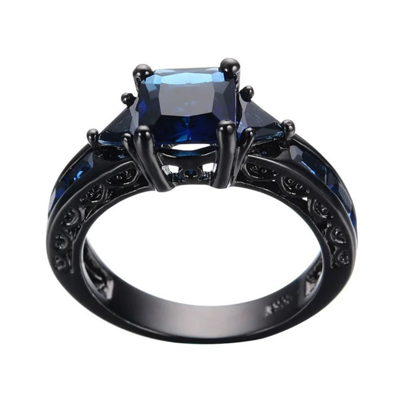 Jewelry Blue Sapphire White Diamond Black Gold Engagement Wedding Women's Ring-Rings-Innovato Design-6-Innovato Design