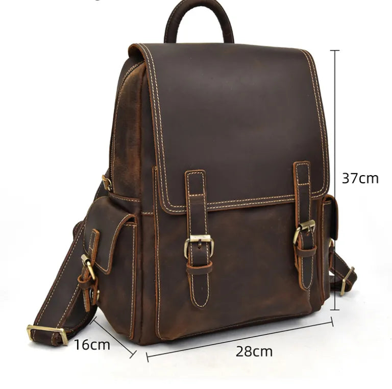 Genuine Leather School Bag with Brown Retro Design