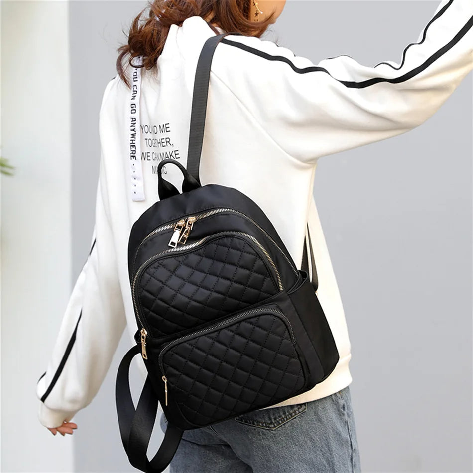 Fashion Casual Multifunction Rhombic Pattern Stitches Oxford Shoulder Bag and College Style Backpack