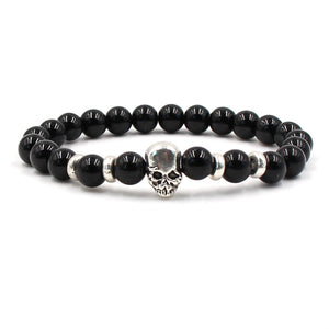 Natural Lava Stone Multicolor Beaded Skull Bracelet