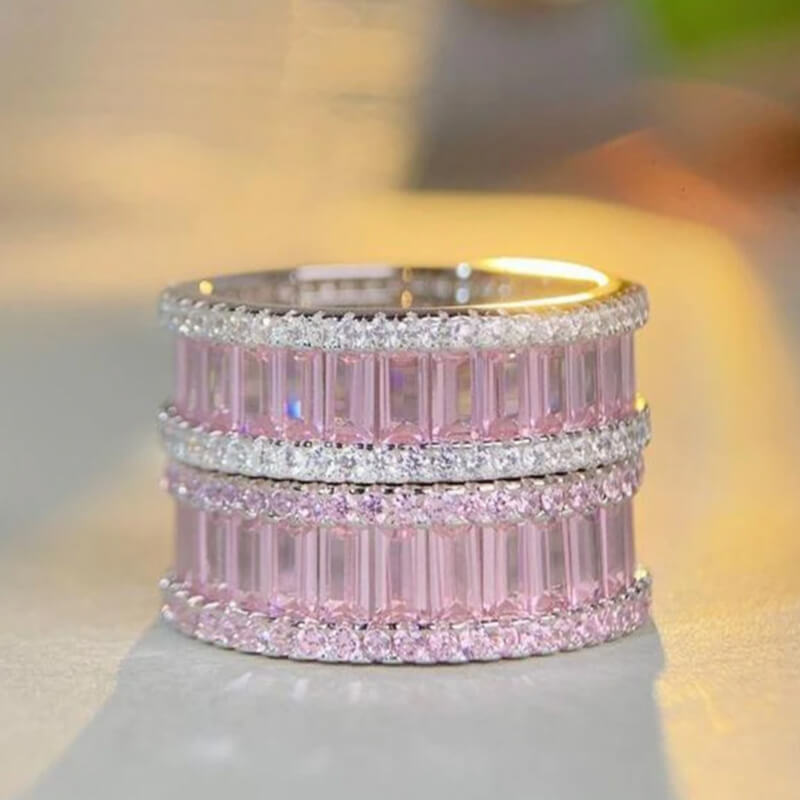 Pink 925 Sterling Silver Ring for Women with Cubic Zirconia-Rings-Innovato Design-5-Pink-Innovato Design