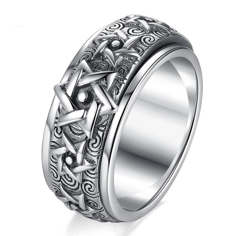 925 Sterling Silver Star Hexagram Spinner Vintage Punk Rock Ring