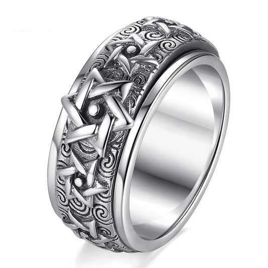925 Sterling Silver Star Hexagram Spinner Vintage Punk Rock Ring