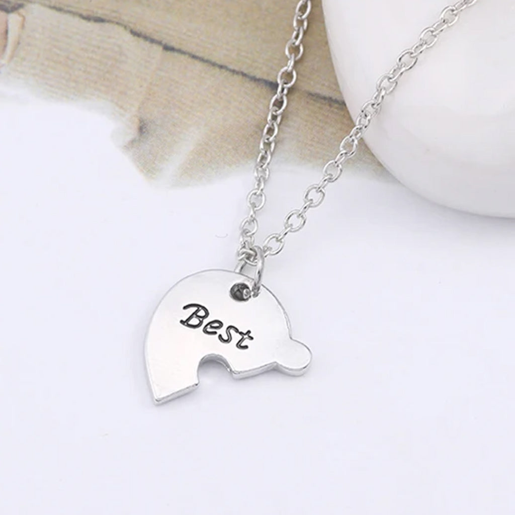 Silver Color Best Friend Forever Split Heart Pendant Friendship Necklace Set of 3
