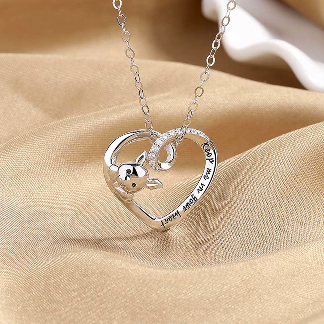 Pig with Heart 925 Sterling Silver Fashion Pendant Necklace