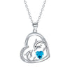 925 Sterling Silver Heart with Dolphin Mom and Baby with Sapphire Blue Crystal Necklace