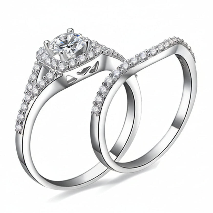 His & Her Tungsten 925 Sterling Silver Couple Wedding Engagement Promise Band Ring Set