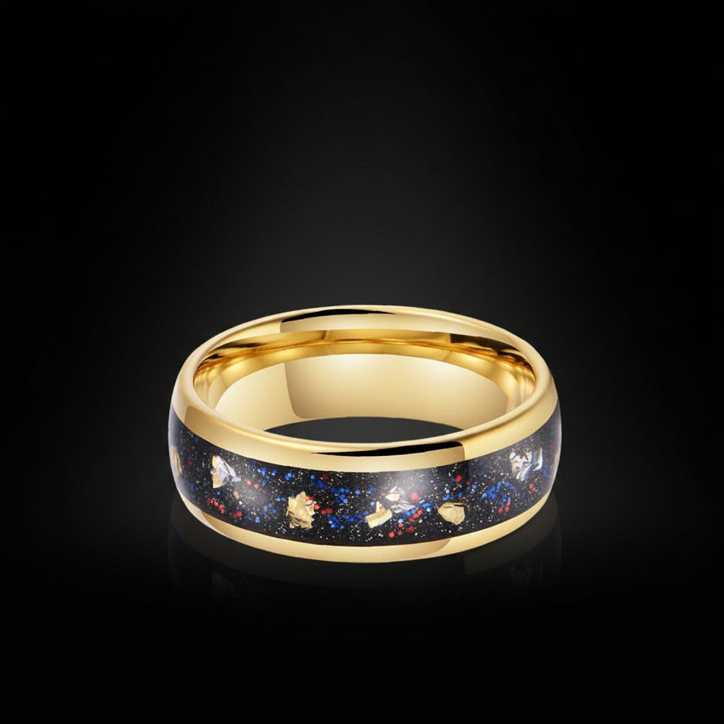 His and Her Tungsten Opal Meteorite Inlay Wedding Couple Rings Set