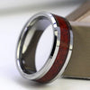 Red Koa Wood Inlay and Crystal Rhinestone Stainless Steel Wedding Bands Set