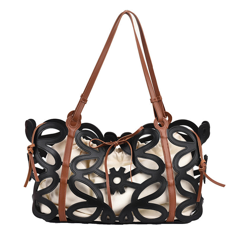 Hollow-Out Floral Print Fashion PU Leather Tote Bag, Shoulder Bag and Handbag