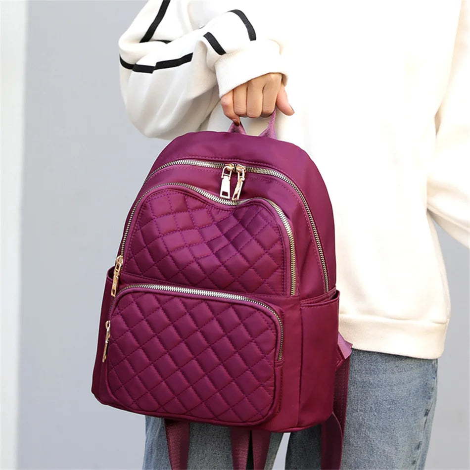 Fashion Casual Multifunction Rhombic Pattern Stitches Oxford Shoulder Bag and College Style Backpack